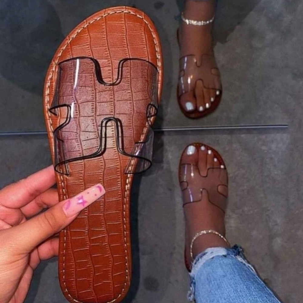 Women's Clear Open Toe Flat Sandals Casual H Band Transparent Slide Sandals